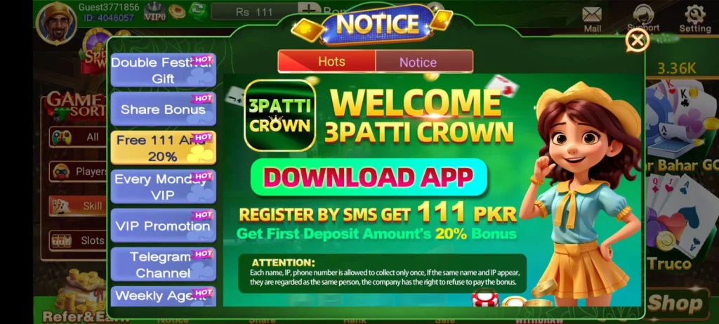 3 patti crown Bonus